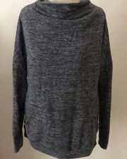 12PM by Mon Ami Fleece Tunic athleisure shirt top marled gray small cowl neck