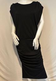 Halogen Dress gathered midi cap sleeve ruched black size Medium