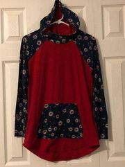 NWOT Red & Blue Amber Long Sleeve LulaRoe Hooded Shirt w Pocket Women’s Small