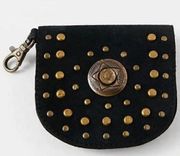 NWOT Free People Studded Clip On Wallet Black Suede Z565