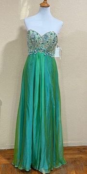 NWT NEW Clarisse 2369 iridescent jade beaded sweetheart strapless prom dress