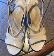 Kenneth Cole Reaction Tan, Patent Leather Style, Open Toe Heels 7.5 3 1/…