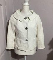 Elie Tahari Cotton Tweed Snap Button White Blazer Collar XS