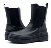 NEW Good American Womens 11 Chelsea Platform Boot Black Leather Chunky Lug Sole