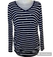 Navy and White Striped Long Sleeve V-Neck Tee Size Small