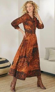 Soft Surroundings Womens Venetian Batik Midi Dress Size 18P Petite Orange Black