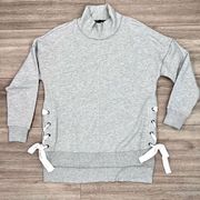 Gibson Women's Gray And White Long Sleeve Mock Neck Lace Up Sweatshirt Small