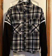 Plaid black and white flannel shirt