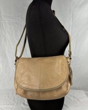 Lucky Brand Womens Crossbody Stash Bag Purse Beige Leather