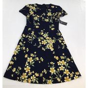 Jessica Howard Womens Size 4 Petite Floral Print Midi Fit & Flare Dress