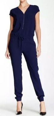 Vince Zip-Front Drawstring Jumpsuit Navy Blue size 0