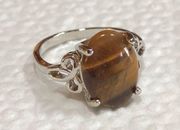 New Tiger’s Eye Silver Tone Ring S7.5