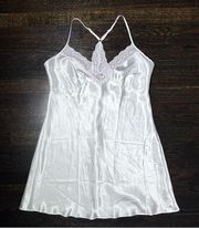 NWT Linea Donatella White Satin Lace Trim Slip Nightgown