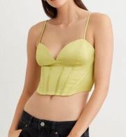 satin corset bustier in green banana