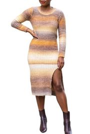 Heartloom Marina Striped Knit Sweater Midi Dress Tan Size Medium