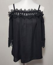 Fortune & Ivy Black Lace Off Shoulder Blouse Size Large