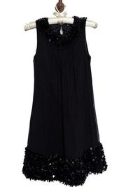 Vintage  Silk 0 / XS Black Formal Evening Cocktail Dress Sequin