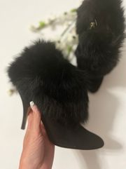 Black Fury Suede/Fur Boots/Booties(36) E113