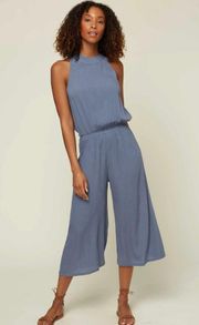 Dusty Blue Backless Cropped Jumpsuit