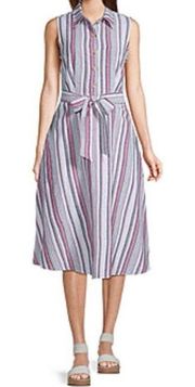 Liz Claiborne stripped linen sleeveless shirt dress size 12 p