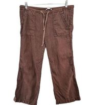 Anthropologie Sitwell Pants Womens M Brown Linen Wide Leg Pull On Relaxed Earthy