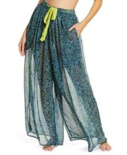 Free People  Intimate Sleeping In Navy and Green Combo Sheer Wide Leg Pants Small