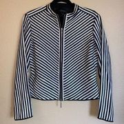 BAGATELLE Size 6 Black White Striped Pieced Leather Zip Front Moto Jacket