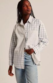 Oversized Poplin Spliced Striped Button-Up Shirt