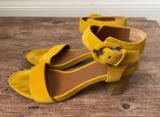 Aquatalia Yellow Suede Leather Heeled Ankle Sandals with Buckle Size 8