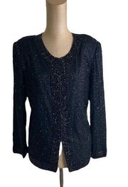 Laurence Kazar vintage black beaded jacket size Medium