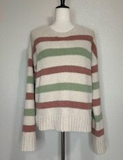 Thread & Supply Plush Cozy Soft Fuzy Striped Crewneck Sweater
