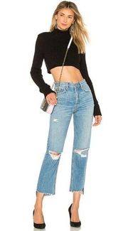 GRLFRND Helena High Rise Distressed Ripped Straight Crop Jean Size 28