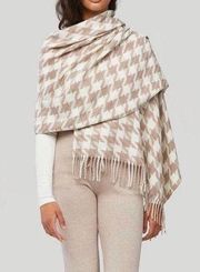 NWT Soia & Kyo Sania Scarf Fringe Winter Chic Houndstooth Knit Neutrals Cream