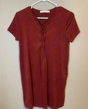 Wildflower burgundy suede lace up short sleeve dress size medium