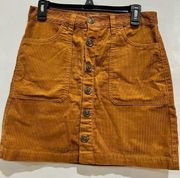 Kensie Womens Skirt 4/27 Brown Corduroy Button‎ Front Pockets Cotton