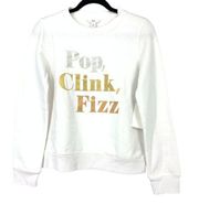 1901 Women's Sz Small Pop Clink Fizz White Sweatshirt Crew Neck Long Sleeve NEW