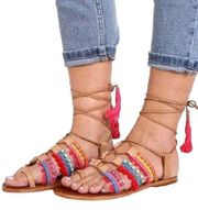 Patricia 100% Leather Gladiator Flat Sandal Multicolor Women's Size 8