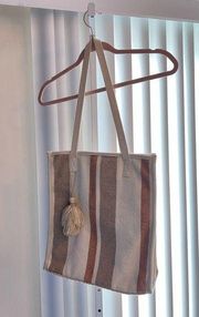 Stripe Tote Fabric Bag With Tassel New From Universal Threads Target