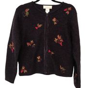 Vintage Susan‎ Bristol floral embroidered full zip wool cardigan sweater S