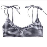 Aerie NEW  blue & white plaid gingham scoop neck ruffle bikini top size XL