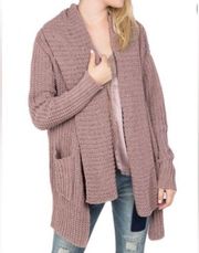 Mauve Chunky Knit Open Front Chenille Cardigan Sweater Medium