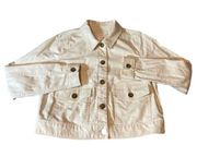 Lauren Conrad Women's Size M Trucker Jacket Beige Confetti Cotton Blend Button