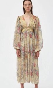 Farrow Yellow V-Neck Floral Maxi Dress Beulah Small Formal Wedding Bohemian Boho