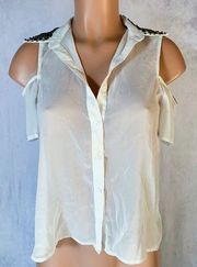 G by Guess - Cream, Buttoned Front, Sleeveless Blouse