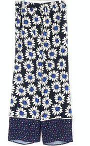 Eloquii Womens Sz 14 Casual Pant Floral Daisy High Rise Wide Leg Black Blue