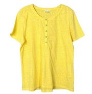 Caslon Women's Cotton Henley Snap Placket T-Shirt Yellow‎ Medium