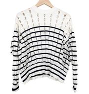 Alexander Wang White Striped Slit Distressed Sweater Sz XS