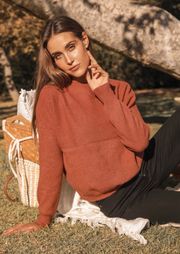 Lulu’s Get With It Rust Red Mock Neck Knit Sweater