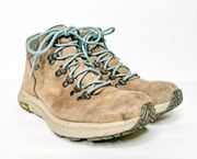 Merrell Ontario Mid Waterproof Hiking Boot Leather Tan Brown Blue Size 8.5 Women