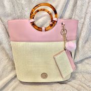 NWOT Anne Klein Pink Straw Faux Leather Tote Bag